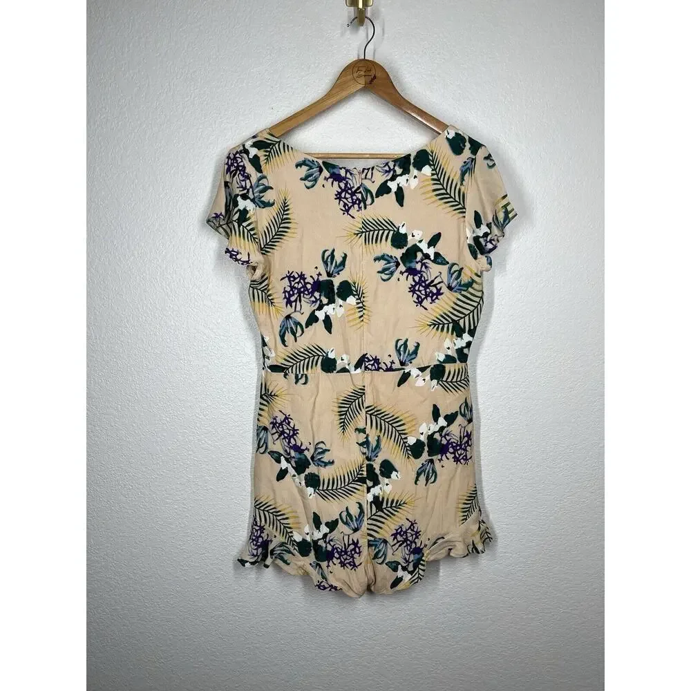 For Love & Lemons Tropical Floral Romper Playsuit Large Ruffled